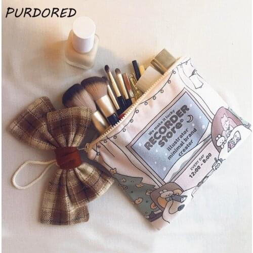 PURDORED 1 Pc Cartoon Women Cosmetic Bag Zipper Make Up Bag Storage Organizer Travel Female Make Up Pouch Toiletry Bags Handbag