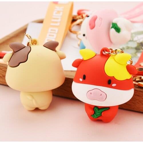Silicone Little Pudding Cow Keychain Cute Lovers Car Key Holder Girls Bag Accessories Fashion Animal Jewelry Keyring Accessories