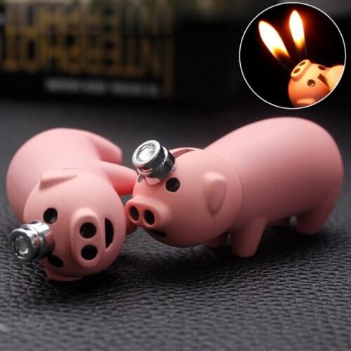 Super Cute Pink Little Piggy Double Flame Refillable Butane Gas Metal Cigarette Lighter Windproof Turbo Gas Lighters Best Gift