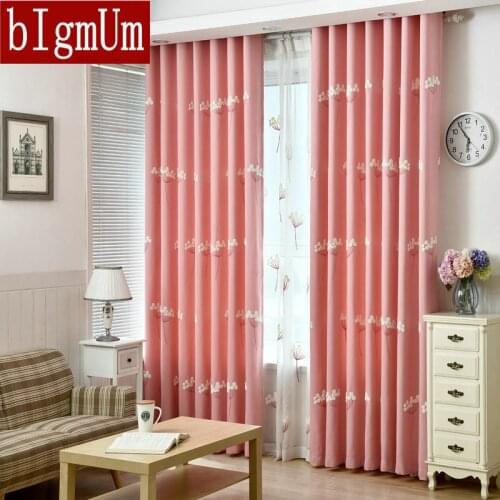 On Sale! Excellent Quality Linen Curtain With Embroidered Dandelion Pattern Luxury Blinds 3d Pink / Blue Printed Trees Flowers