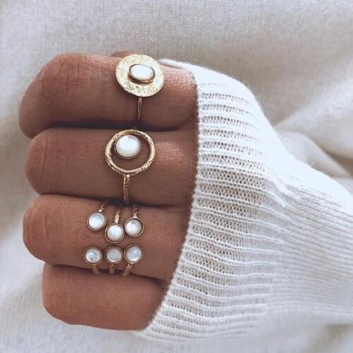 Tocona 3Pcs/Set Vintage Gold Woman Rings Boho Jewelry Indian Moonstone Ring Female Wedding Midi Knuckle Ring Set Bijouterie 9239