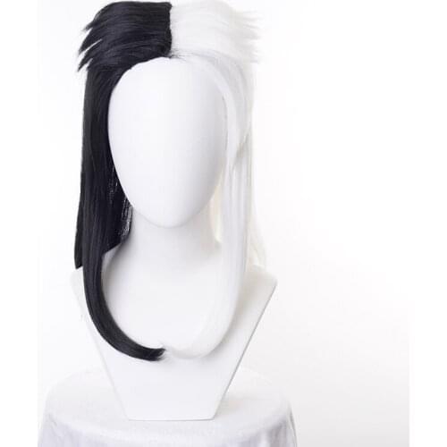 CRUELLA de Vil Short Black White Ms. Spot Hair Deville Dalmations Heat Resistant Synthetic Cosplay Costume Wigs + Wig Cap