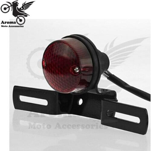 Retro red lighting round motorcycle rear tail light with bracket motorbike frame moto brake light unvieral License Plate Holder