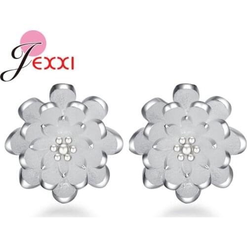 Factory Outlet Cute Lotus Stud Earrings 925 Sterling Silver Pendientes Women Beautiful Luxury Jewelery Gift Hot Selling