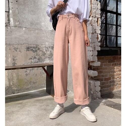 2021 New Womens Jeans Spring Cotton Y2k Streetwear High Waist Denim Trouser Simplicity Classic E Girl Straight Pants For