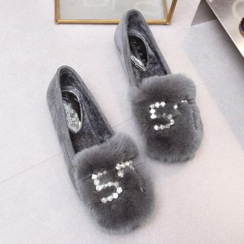 2019 Winter Brand Fur Loafers Women Real Rabbit Hair Shoes Antiskid Ladies Flats Shoes Plush Furry Chaussures Femme Ballets Shoe