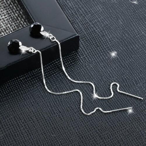 New Romancit 925 Sterling Silver Jewelry Engagement Flower Drop Earrings For Women Black Spinel Female Earring Gift I170