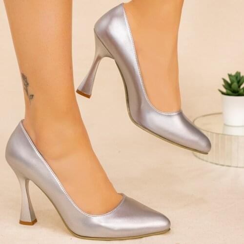 Tonar Vıko Silver Skin Heels Women Shoes Spring Summer Elegant Style Casual Cool Casual New Season Daily
