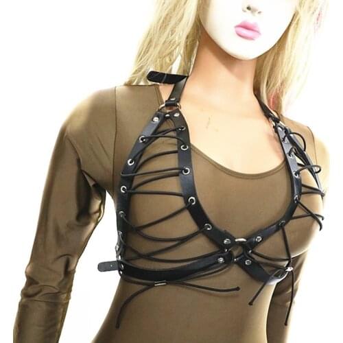Harajuku Leather Harness Bra Women Chest Bralette Harness Bandage Body Goth Crop Tops Cage Festival Sexy Lingerie Harness Belt