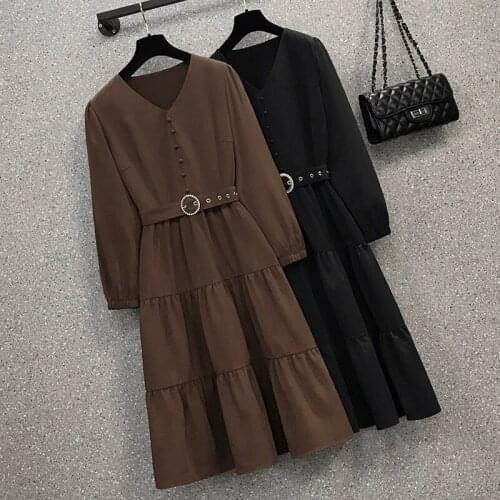 Office ladies elegant Corduroy dress with belt women long sleeve french vintage korean dresses 2021 spring autumn A-line vestido