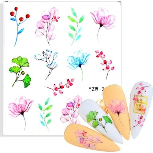 2021 New Designs Embossed Nails Sticker 3D Flower Leaves Slider Water Transfer Nail Decals for Nail Art DIY Transfer Sticker