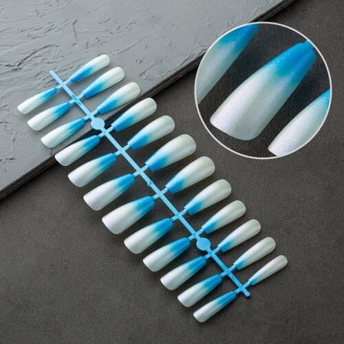 24pcs Glitter Ballerina Fake Nailart Full Cover Press on Fingernails French Long Coffin Acrylic Nail Supplies Manicure 11Colors