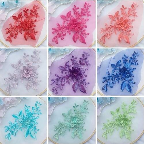 3D Flower Sequins Lace Applique Trim For Evening Dress Floral Sewing Mesh Patches For Diy Clothes decoration Accessories