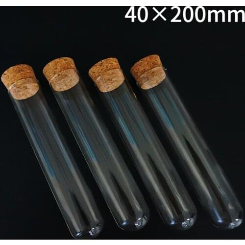 4pcs/lot 40x200mm Round Bottom Tea Glass Test Tube Drosophila Vials Culture Tube With Cork Stoppers