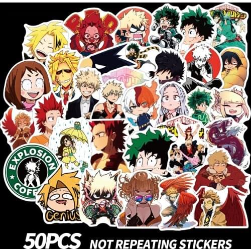 50pcs Japan My Hero Academia Stickers for Laptop Skateboard Izuku Midoriya Might Boku No Hero Academia Character Anime Decals