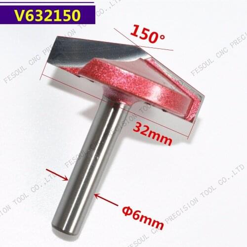 6mm*32mm*150Degree-1pcs,Free shipping CNC Engraving Woodworking Milling Cutter,Tungsten Solid carbide End Mill,3D V Router Bit