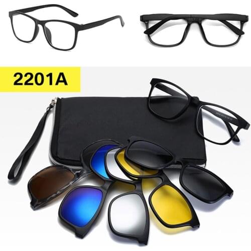 6pcs/set Magnetic Mirror Polarized Sunglasses Women and Men Vintage Spectacle TR90 Anti-blue Light Night Vision Glasses 2201A