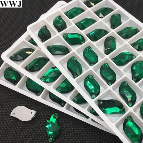 72pcs/lot S Shape Sew On Rhinestones 6x12mm Green Zircon Color Flatback Sewing Glass Crystal Stone For DIY Garment