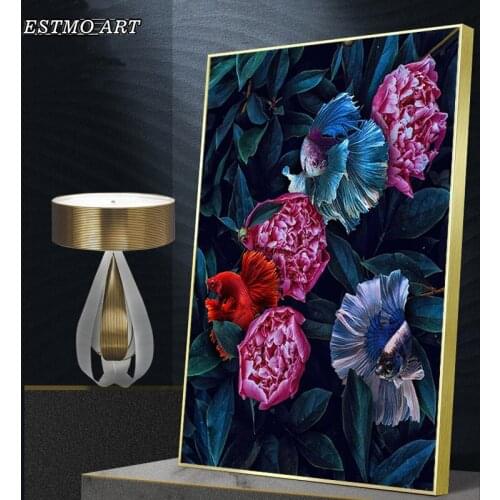 Canvas Painting abstract art Flower Goldfish Animal poster and Prints Nordic Light luxury for the room Wall Decorative Paintings