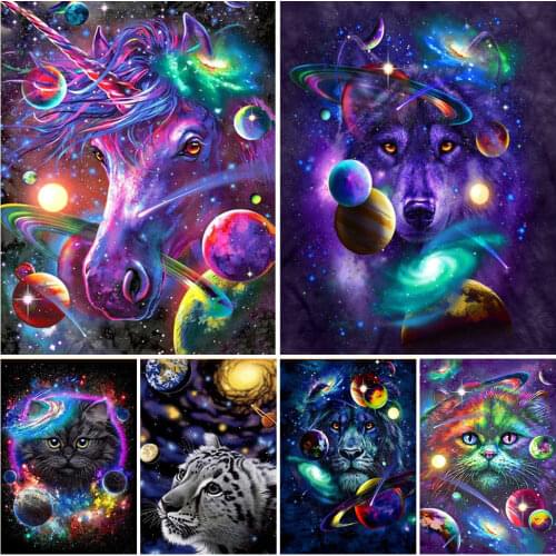 FIYO Diamond Embroidery Cat Animal Full Square Cross Stitch Diamond Embroidery Lion Mosaic Universe Home Decor