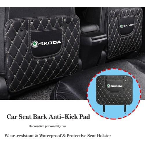 Car Styling Seat Backrest Anti-Child-Kick Pad Waterproof For Skoda Scala Octavia Superb Fabia Kamiq Karoq Kodiaq Kushaq 2013