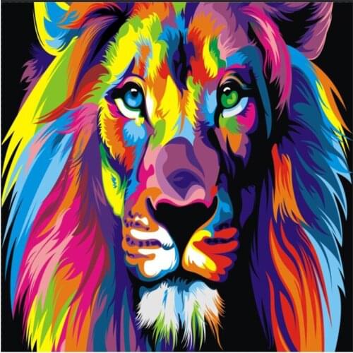 Big Size Pop Art Print Colorful Lion Animals Abstract Oil Painting on Canvas Poster Modern Wall Art Picture for Kid Room Decor