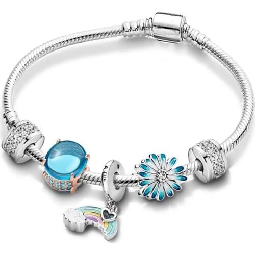 S925 silver color rainbow Moments Charm Bracelet Fit original DIY beads for Women Bracelet set Luxury Jewelry gifts