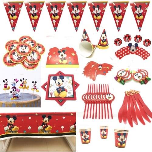 Mickey Mouse Theme Tableware Baby Children Birthday Party Supplies Decorations Boy Family Good Friend Disposable Tableware Party