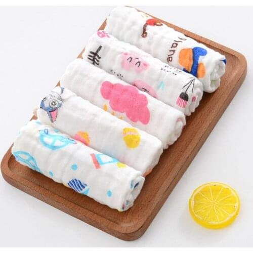 Baby Muslin Washcloth with Printed Design Newborn Handkerchief Cotton Gauze Infant Face Towel 10 Pcs/Set