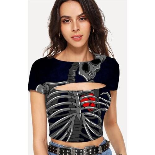 Somepet Skull T shirt Women Skeleton Hollow Out T shirts Hip Hop Shirt Print Funny Tshirts Casual Womens Clothing Sexy Fashion