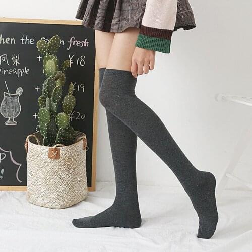 Autumn and winter new knee socks Female Japanese college wind solid color stockings Womens high tube cotton socks wholesale