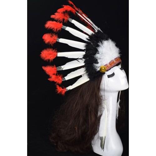 Halloween Carnival Day Colorful Feather Party Hats Headband Indian Style Headwear Villus Chiefs Cap Party Headdress
