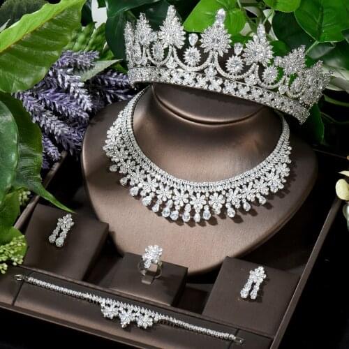 HIBRIDE New 5pcs Women Bridal Neckalce Earring Set Flower Shape Cubic Jewelry Sets Wedding Party Gifts bijoux de luxe N-1623