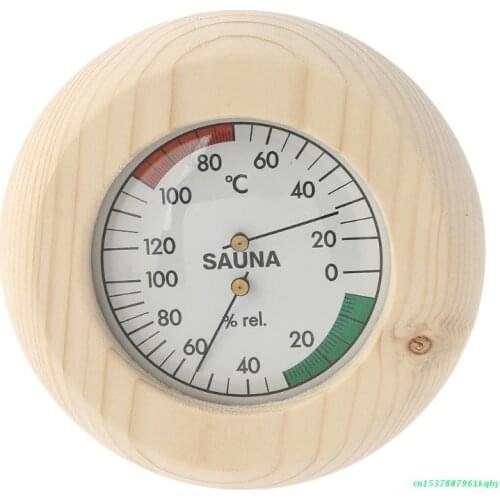Exquisite Wood Color Hygrothermograph Round Sauna Room Thermometer & Hygrometer 583B