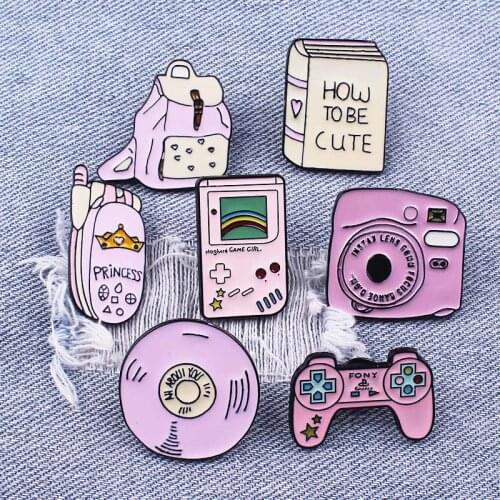 Round Backpack Badges Pink Metal Brooch Badges Jewelry Gift Clothes Lapel Pin Brooches Metal Pins For Clothes Icons Decoration