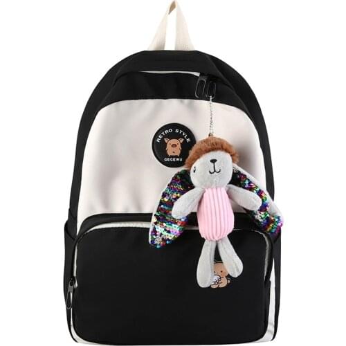Kawaii Cartoon Fashion Womens Backpack Harajuku Style Contrast Color Schoolbag For Girls Nylon Large Capacity Knapsacks