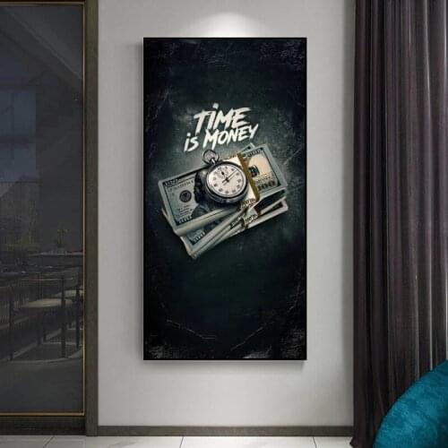 Vintage Time is Money Art Modular Canvas Painting Posters and Prints Wall Art Pictures for Living Room Home Decor (No Frame)