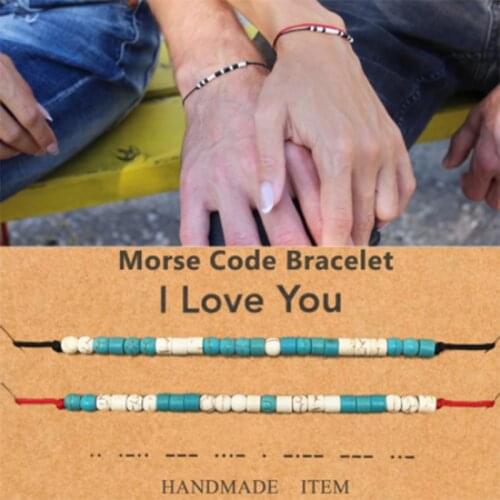 Morse Code Bracelet with Card Couples Matching Bracelets for Him and Her Boyfriend and Girlfriend Mother and Daughter Jewelry