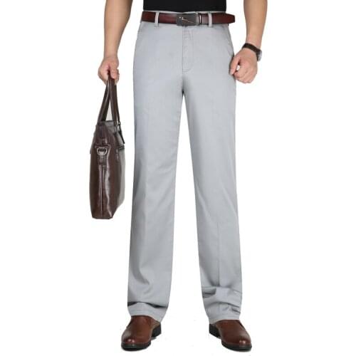Spring Autumn Middle-aged Male Leisure High Waist Straight Loose Men Trousers Thin Business Casual Pants Ice Silk Cotton Elastic