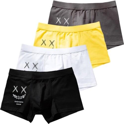 4pcs/lot Underwear Man Slip High Quality Cotton Underpants Boy Breathable Boxers Men Low Waist Cartoon Male Panties Under wear