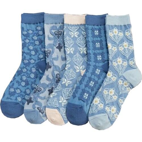 4 Pairs Women Socks Set Autumn Winter Printing Cotton Japanese Breathable Harajuku Geometry Heart-Shaped Chaussette Femme Sokken