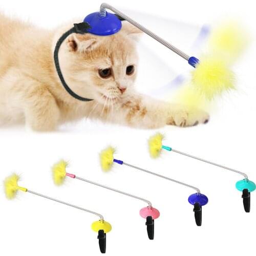New Cat Toys Interactive Feather Cat Toys Head-mounted Funny Cat Toy Training Cat Toys Self-hey Cat Spring Funny Cat Stick