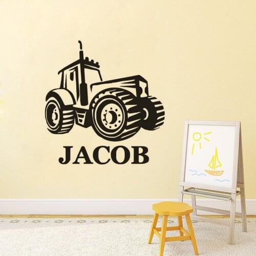 Personalized Name Wall Sticker Farm Tractor Vinyl Wall Decal Boys Room Decor Design Tractor Wall Poster Custom Name Mural AY1616