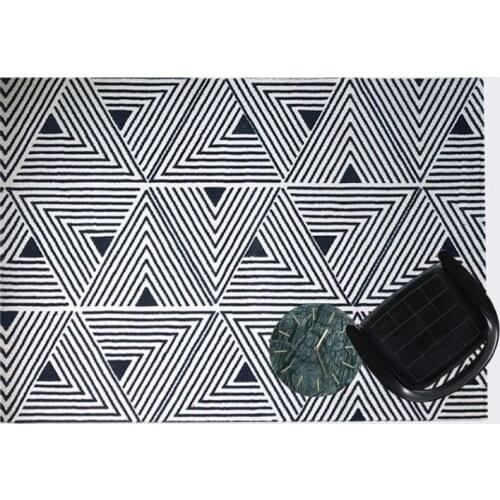 Nordic Black and white geometric pattern polypropylene woven area rug ,Big size Pastoral home decoration floor mat