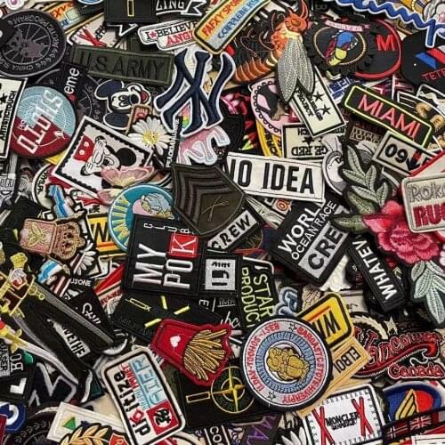50 Pcs Mixed Cloth Patches Iron on Badges Hippie Embroidered Stickers Stripes Jacket Jeans T-Shirt DIY Applique Wholesale