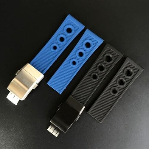 Brands 22mm 24mm Black Blue Thick Soft Silicone Rubber Watch band Bracelet For navitimer avenger Breitling strap Clasp Style
