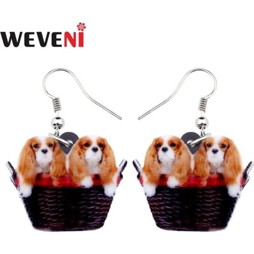 WEVENI Acrylic Sweet Basket Cavalier King Charles Spaniel Dog Earrings Big Long Dangle Drop Animal Jewelry For Women Girl Ladies