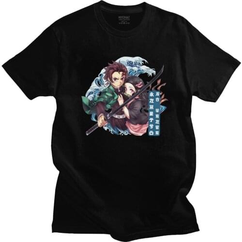 Funny Demon Slayer Kimetsu No Yaiba Shirt Tanjiro Kamado Nezuko T-shirt Men Short Sleeved Leisure Anime Manga Tshirt Cotton Tee