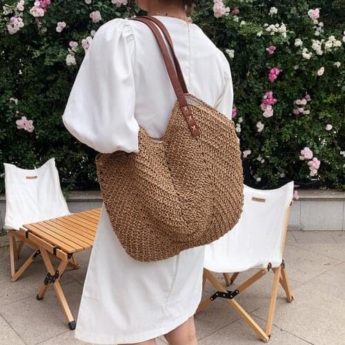 Hand-woven Womens Shoulder Handbag Bohemian 2021 Summer Straw Beach Tote Bag Travel Shopper Weaving Shopping Bags