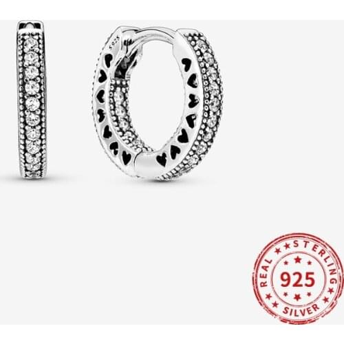 925 Sterling Silver Earring Pave Heart Hoop Earrings For Women Birthday Party Fine Jewelry Gift 2021